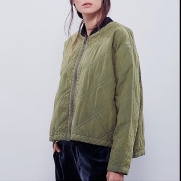 Free People Linear Quilted Bomber Jacket Oversized Blush with Pockets - Picture 3 of 11